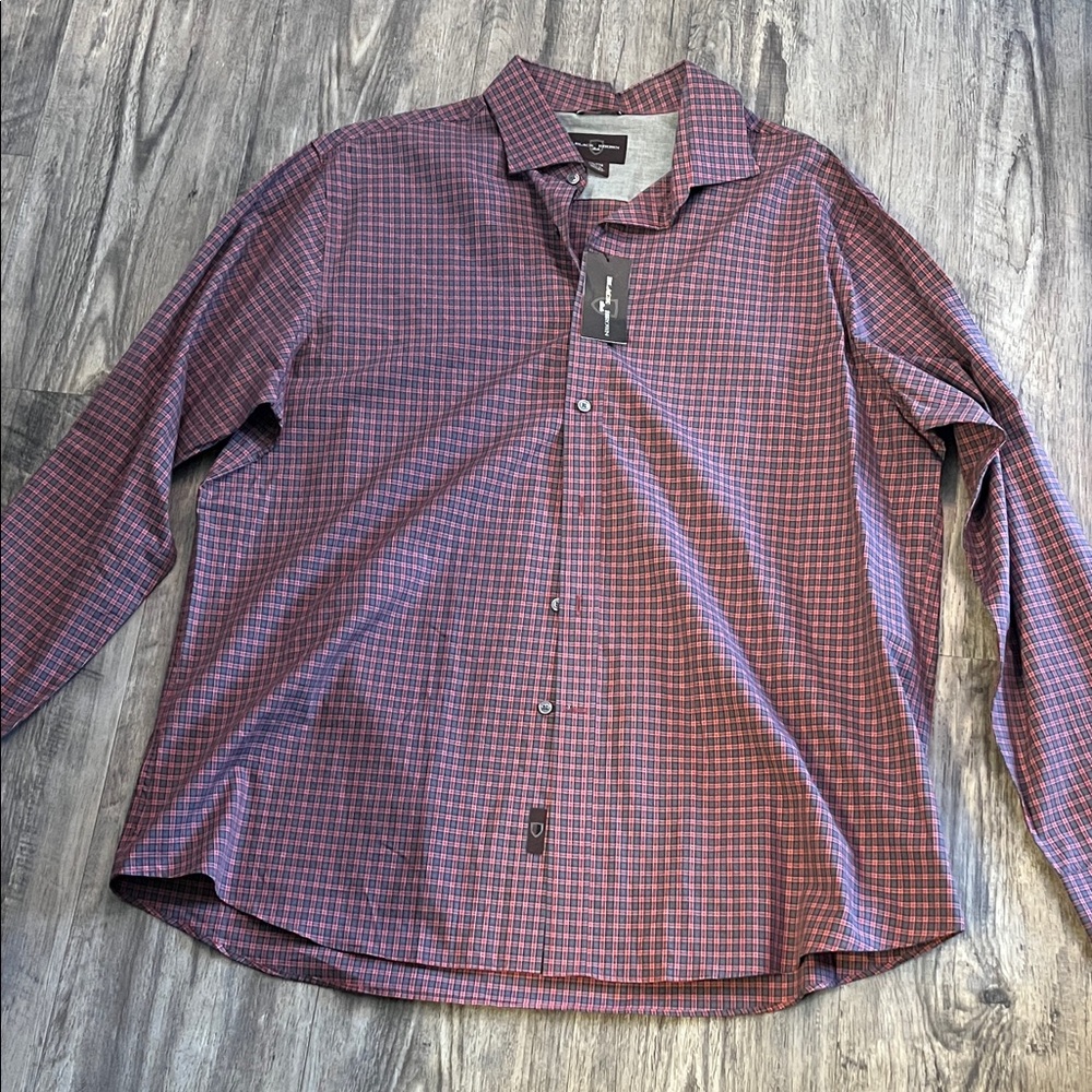 Black Brown 1826 Men's Burgundy Plaid Shirt